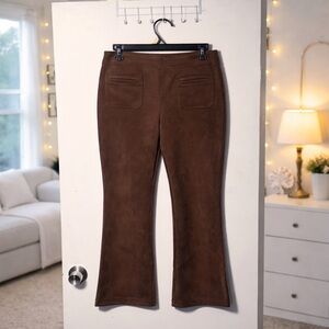 ✨ Chocolate Brown Faux Suede High Waist Flare Stretchy Pants Size M